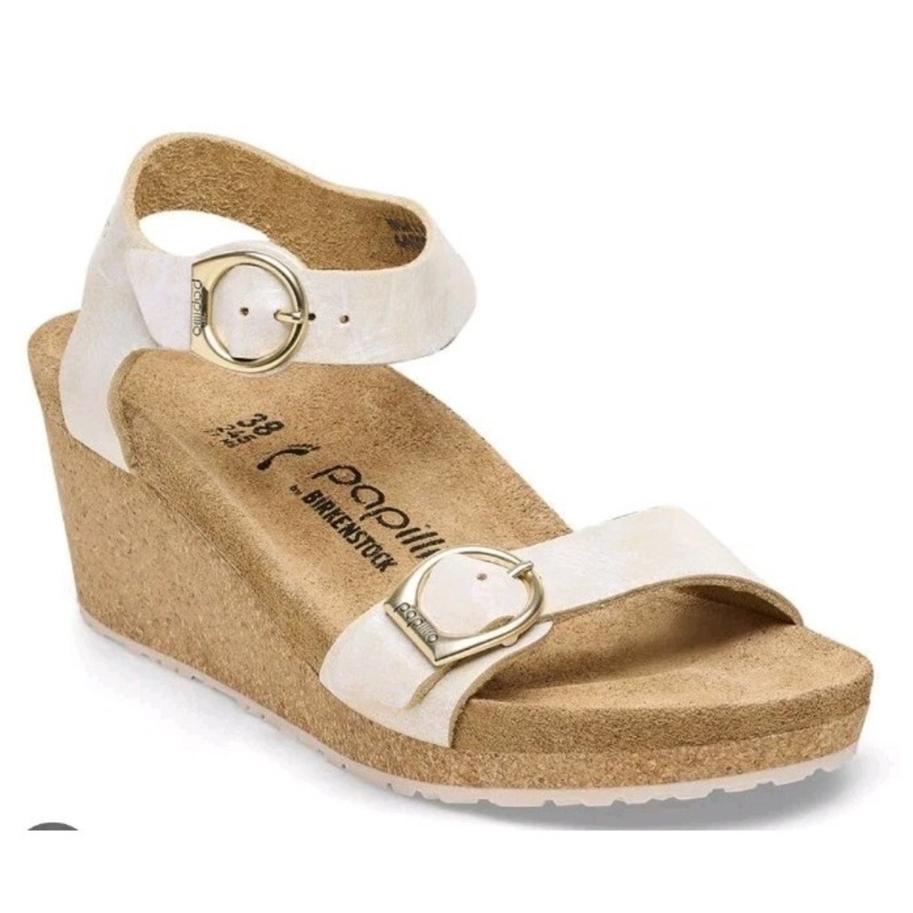 Papillio Birkenstock Soley Nubuck Metallic Boho Leather Wedge Sandal 9/40 Shimmr